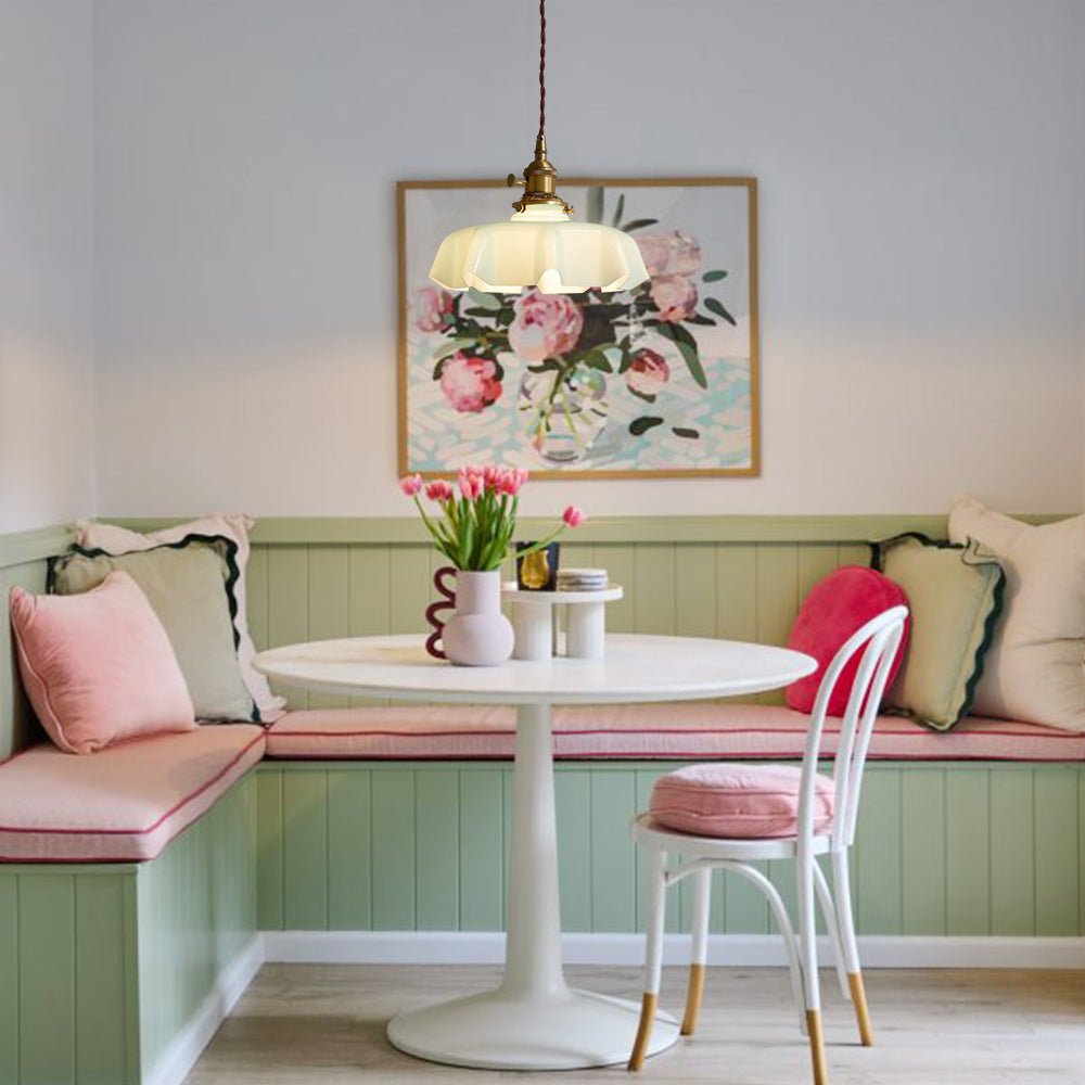 Pendantlightie - Vintage 1 - Light Creamy Scalloped Draped Flower Glass Pendant Light - Pendants - Pink - 