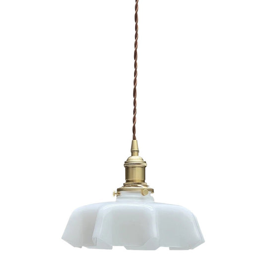 Pendantlightie - Vintage 1 - Light Creamy Scalloped Draped Flower Glass Pendant Light - Pendants - Pink - 