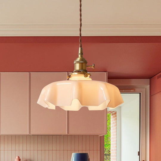 Pendantlightie - Vintage 1 - Light Creamy Scalloped Draped Flower Glass Pendant Light - Pendants - Pink - 