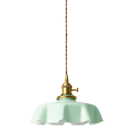 Pendantlightie - Vintage 1 - Light Creamy Scalloped Draped Flower Glass Pendant Light - Pendants - Pink - 