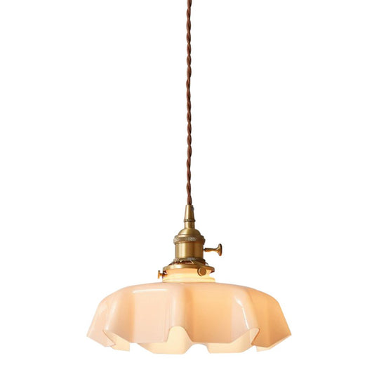 Pendantlightie - Vintage 1 - Light Creamy Scalloped Draped Flower Glass Pendant Light - Pendants - Pink - 
