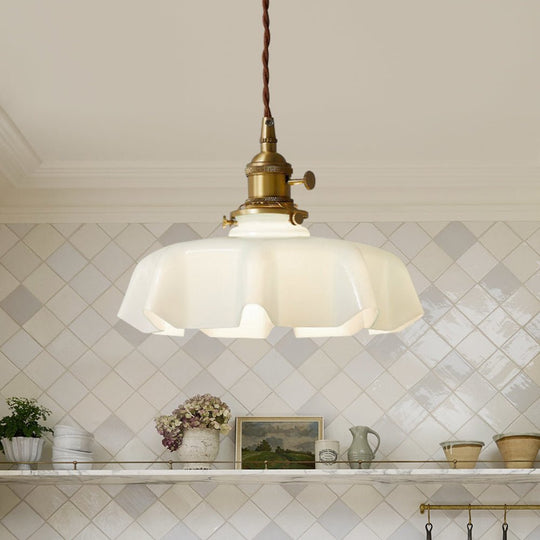 Pendantlightie - Vintage 1 - Light Creamy Scalloped Draped Flower Glass Pendant Light - Pendants - White - 