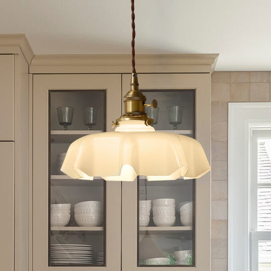 Pendantlightie - Vintage 1 - Light Creamy Scalloped Draped Flower Glass Pendant Light - Pendants - Yellow - 