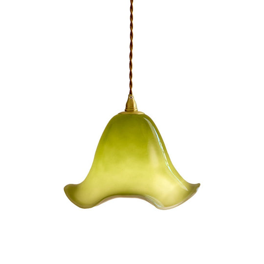 Pendantlightie - Vintage 1 - Light Gradient Green Glass Flower Shade Pendant Light - Pendants - Green - 