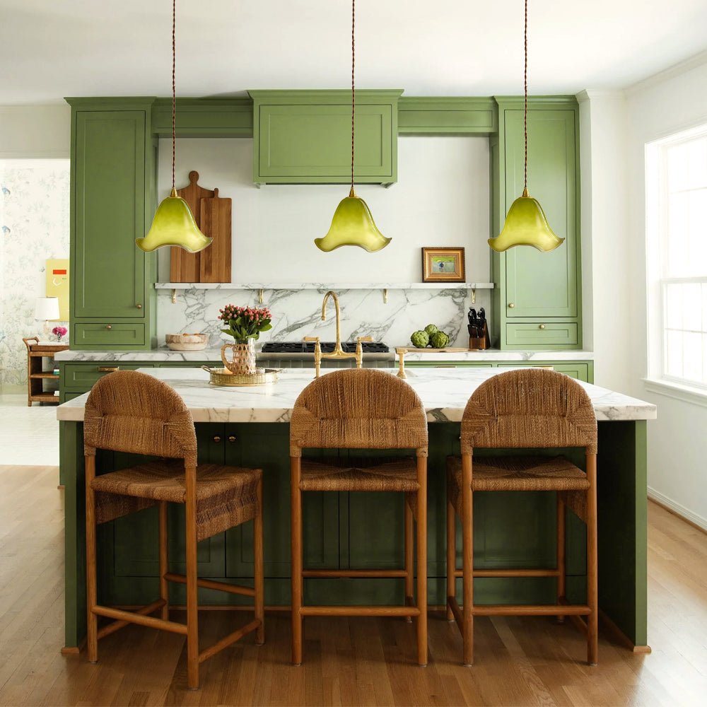 Pendantlightie - Vintage 1 - Light Gradient Green Glass Flower Shade Pendant Light - Pendants - Green - 