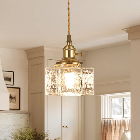 Pendantlightie - Vintage 1 - Light Hammered Square Water Glass Pendant Light - Pendants - A - 