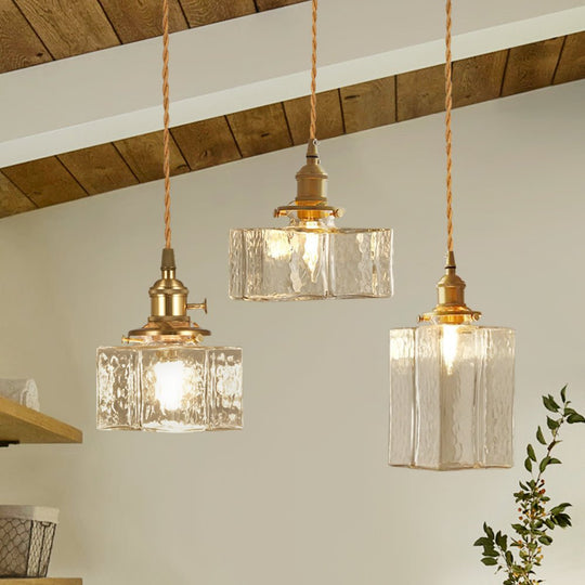 Pendantlightie - Vintage 1 - Light Hammered Square Water Glass Pendant Light - Pendants - A - 
