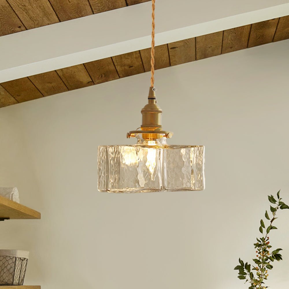Pendantlightie - Vintage 1 - Light Hammered Square Water Glass Pendant Light - Pendants - B - 