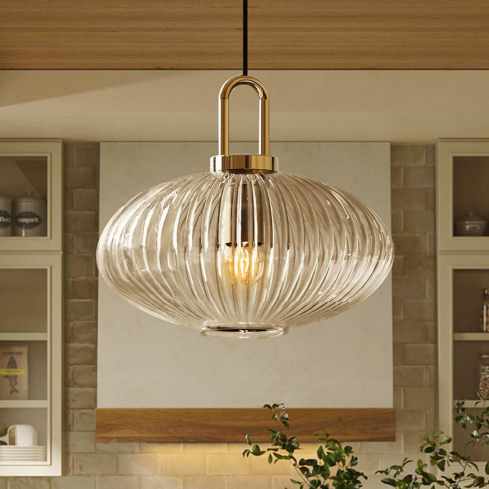 Pendantlightie - Vintage 1 - Light Pumpkin Shape Ribbed Glass Geometric Pendant Light - Pendants - Clear - Extra Large
