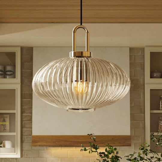 Pendantlightie - Vintage 1 - Light Pumpkin Shape Ribbed Glass Geometric Pendant Light - Pendants - Clear - Extra Large