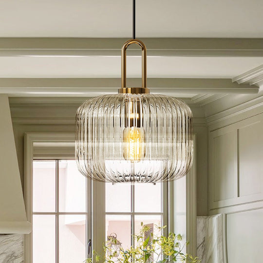 Pendantlightie - Vintage 1 - Light Pumpkin Shape Ribbed Glass Geometric Pendant Light - Pendants - Clear - Large