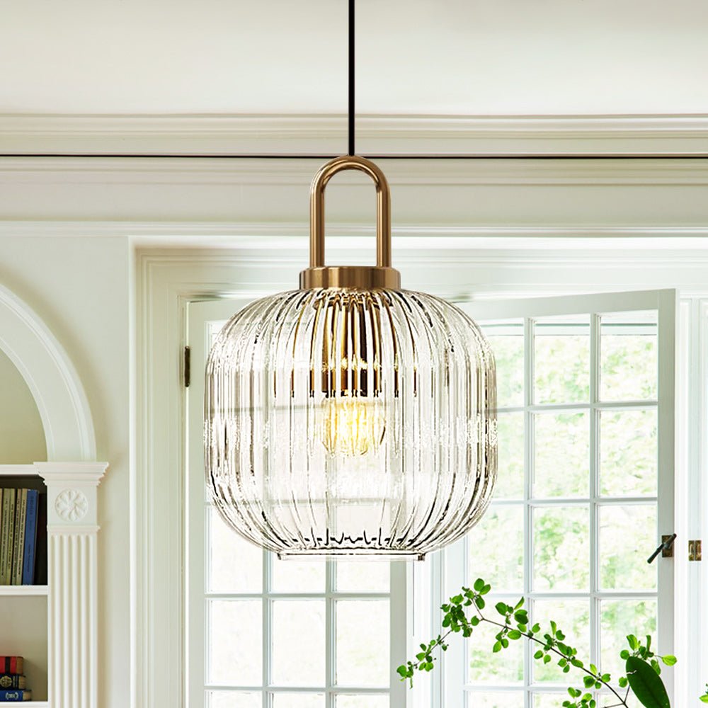 Pendantlightie - Vintage 1 - Light Pumpkin Shape Ribbed Glass Geometric Pendant Light - Pendants - Clear - Medium
