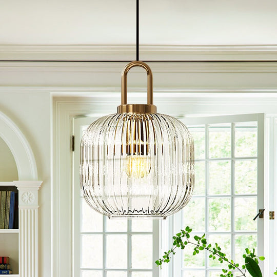Pendantlightie - Vintage 1 - Light Pumpkin Shape Ribbed Glass Geometric Pendant Light - Pendants - Clear - Medium
