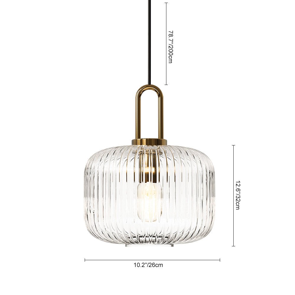 Pendantlightie - Vintage 1 - Light Pumpkin Shape Ribbed Glass Geometric Pendant Light - Pendants - Clear - Small