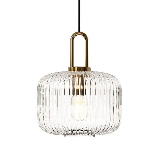 Pendantlightie - Vintage 1 - Light Pumpkin Shape Ribbed Glass Geometric Pendant Light - Pendants - Clear - Small