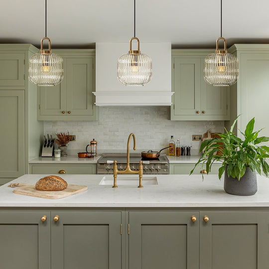 Pendantlightie - Vintage 1 - Light Pumpkin Shape Ribbed Glass Geometric Pendant Light - Pendants - Clear - Small