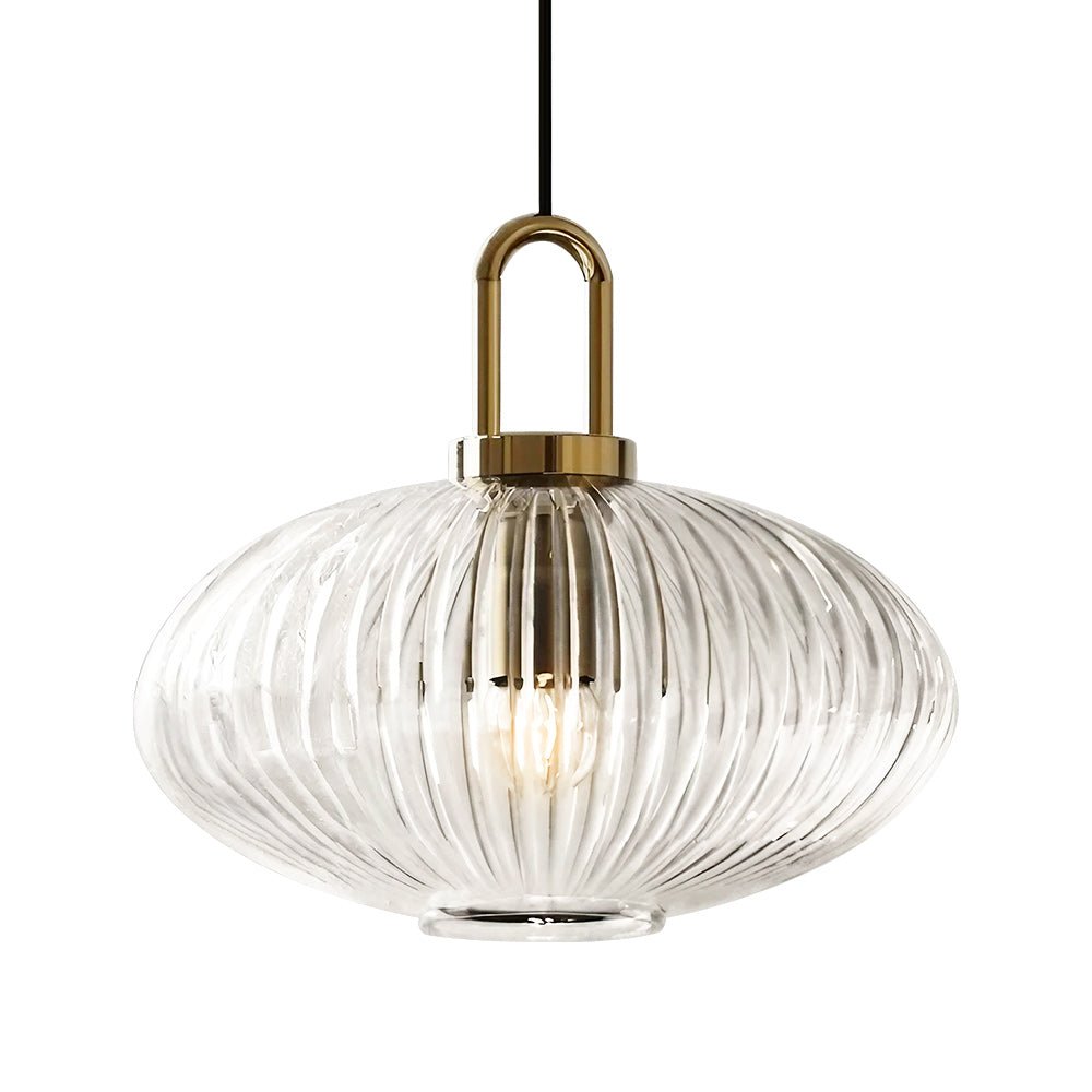 Pendantlightie - Vintage 1 - Light Pumpkin Shape Ribbed Glass Geometric Pendant Light - Pendants - Clear - Small