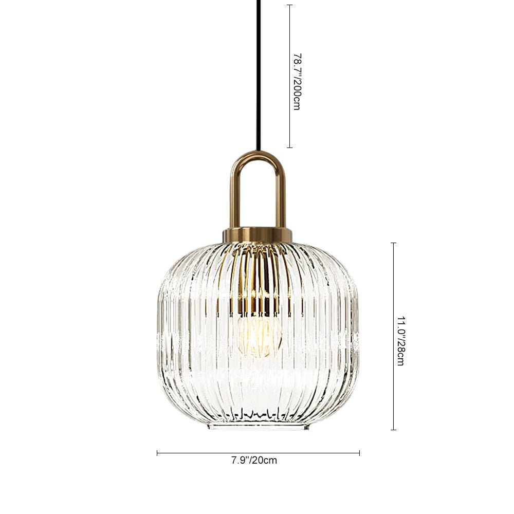 Pendantlightie - Vintage 1 - Light Pumpkin Shape Ribbed Glass Geometric Pendant Light - Pendants - Clear - Small