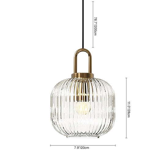 Pendantlightie - Vintage 1 - Light Pumpkin Shape Ribbed Glass Geometric Pendant Light - Pendants - Clear - Small