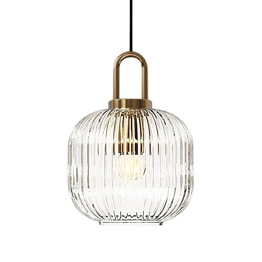 Pendantlightie - Vintage 1 - Light Pumpkin Shape Ribbed Glass Geometric Pendant Light - Pendants - Clear - Small