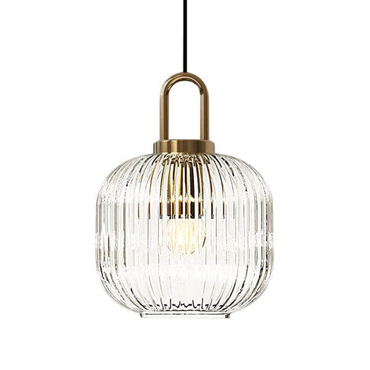 Pendantlightie - Vintage 1 - Light Pumpkin Shape Ribbed Glass Geometric Pendant Light - Pendants - Clear - Small