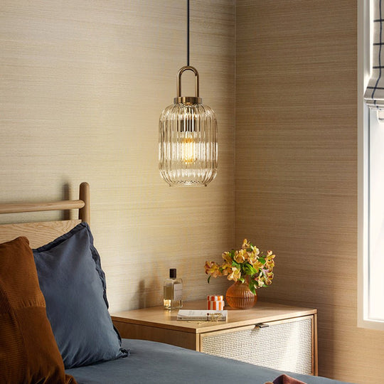 Pendantlightie - Vintage 1 - Light Pumpkin Shape Ribbed Glass Geometric Pendant Light - Pendants - Clear - Small