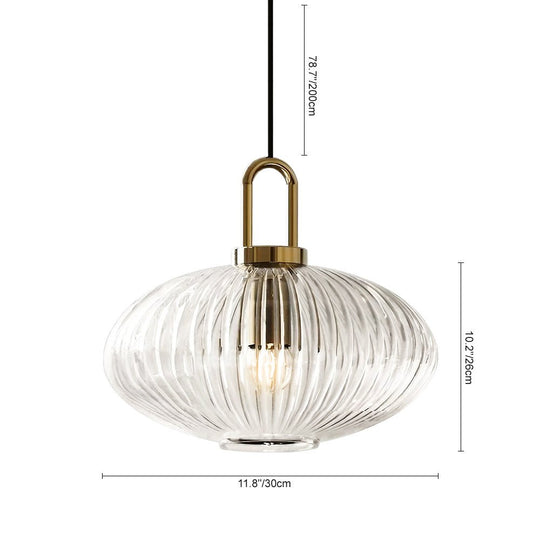 Pendantlightie - Vintage 1 - Light Pumpkin Shape Ribbed Glass Geometric Pendant Light - Pendants - Clear - Small