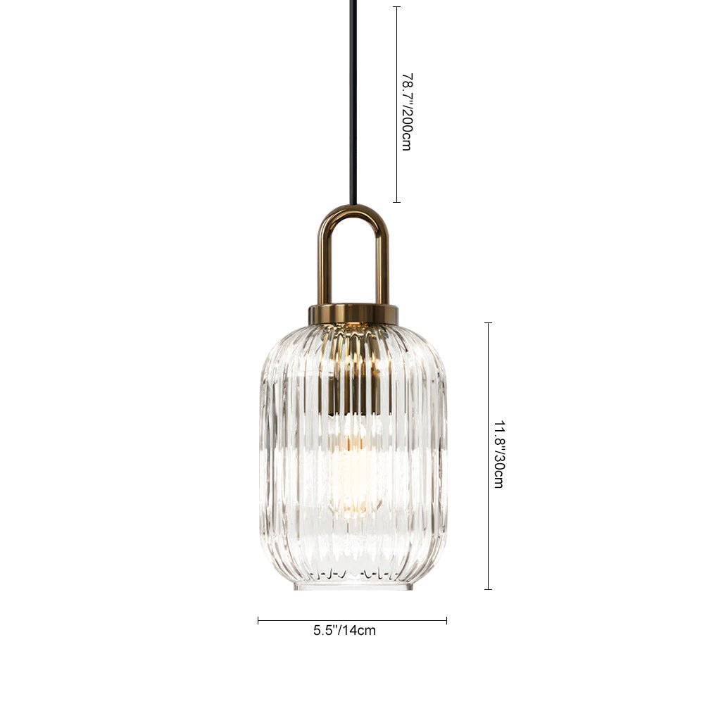 Pendantlightie - Vintage 1 - Light Pumpkin Shape Ribbed Glass Geometric Pendant Light - Pendants - Clear - Small