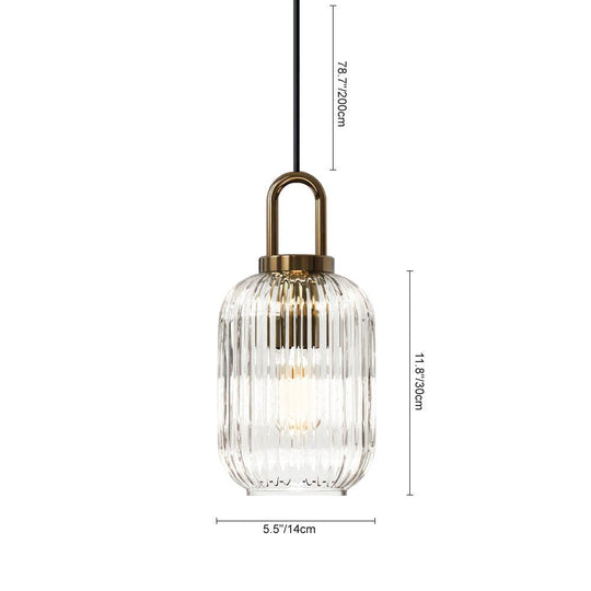 Pendantlightie - Vintage 1 - Light Pumpkin Shape Ribbed Glass Geometric Pendant Light - Pendants - Clear - Small