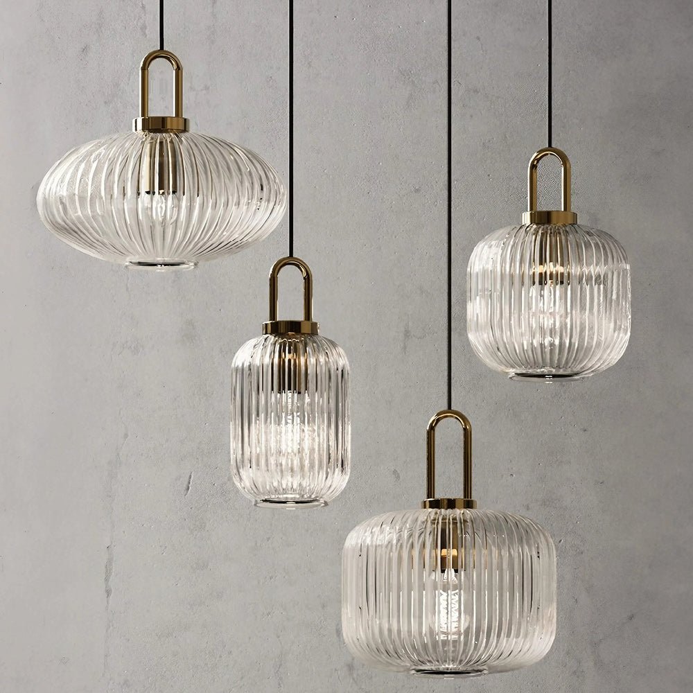 Pendantlightie - Vintage 1 - Light Pumpkin Shape Ribbed Glass Geometric Pendant Light - Pendants - Clear - Small