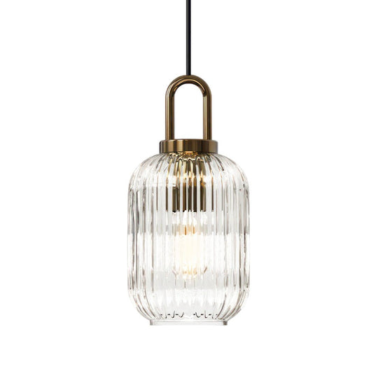 Pendantlightie - Vintage 1 - Light Pumpkin Shape Ribbed Glass Geometric Pendant Light - Pendants - Clear - Small