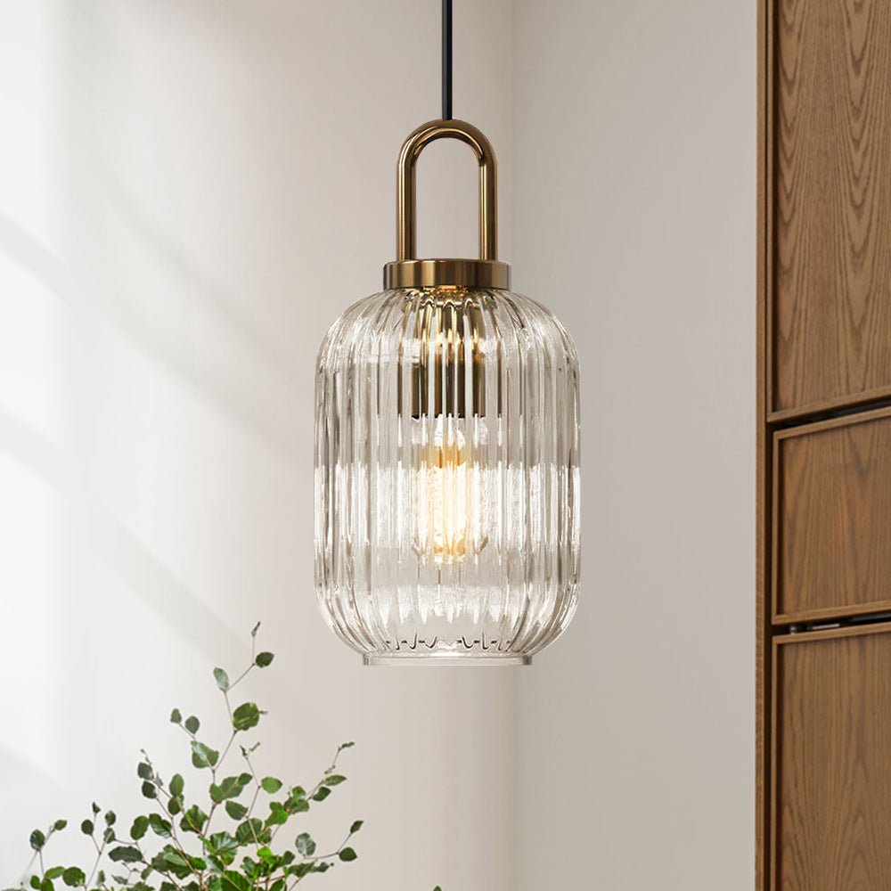 Pendantlightie - Vintage 1 - Light Pumpkin Shape Ribbed Glass Geometric Pendant Light - Pendants - Clear - Small