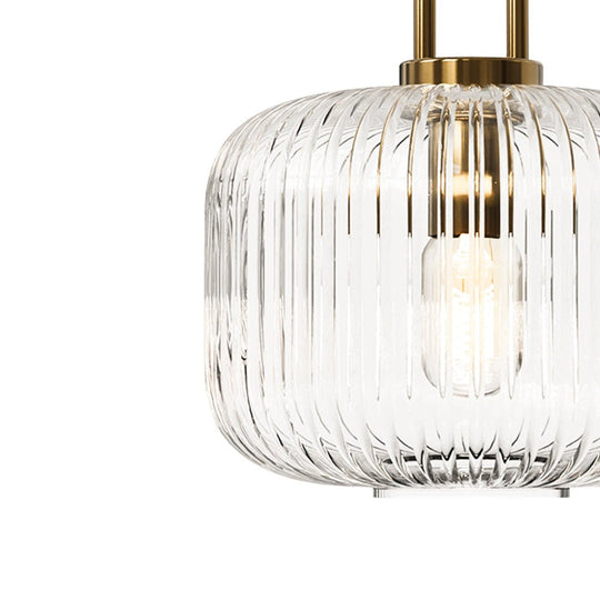 Pendantlightie - Vintage 1 - Light Pumpkin Shape Ribbed Glass Geometric Pendant Light - Pendants - Clear - Small
