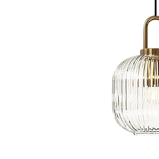 Pendantlightie - Vintage 1 - Light Pumpkin Shape Ribbed Glass Geometric Pendant Light - Pendants - Clear - Small