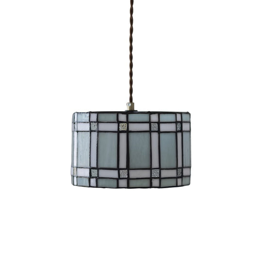 Pendantlightie - Vintage 1 - Light Tiffany Style Drum Stained Glass Pendant - Pendants - Blue - 