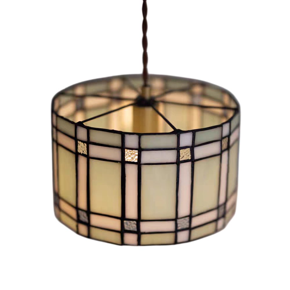 Pendantlightie - Vintage 1 - Light Tiffany Style Drum Stained Glass Pendant - Pendants - Blue - 