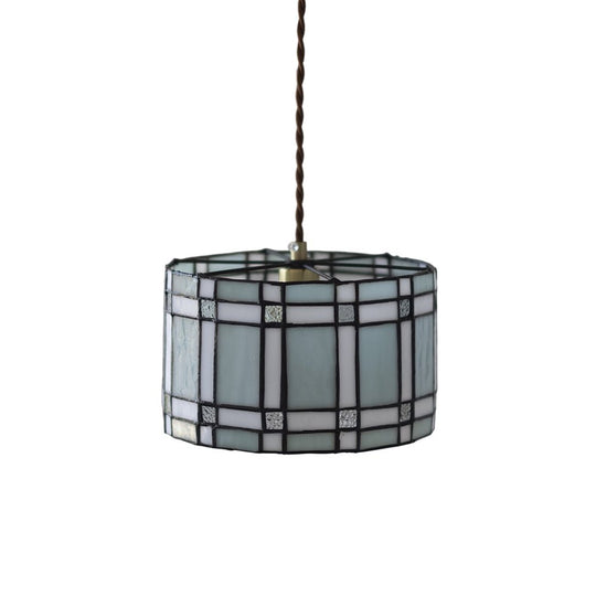 Pendantlightie - Vintage 1 - Light Tiffany Style Drum Stained Glass Pendant - Pendants - Blue - 