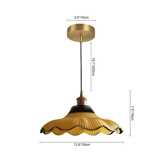Pendantlightie - Vintage 1 - Light Two Tone Scalloped Flower Ribbed Glass Pendant Light - Pendants - Yellow - 
