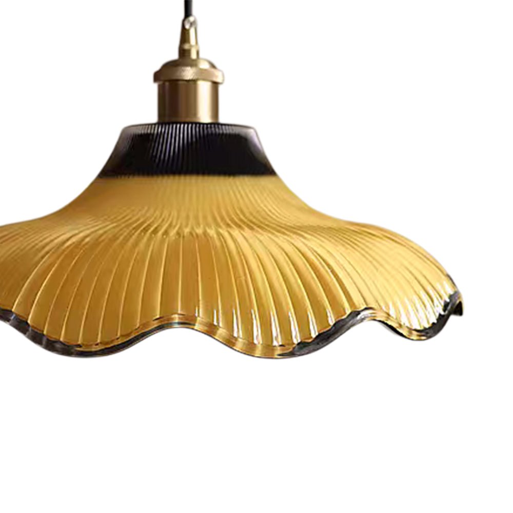 Pendantlightie - Vintage 1 - Light Two Tone Scalloped Flower Ribbed Glass Pendant Light - Pendants - Yellow - 
