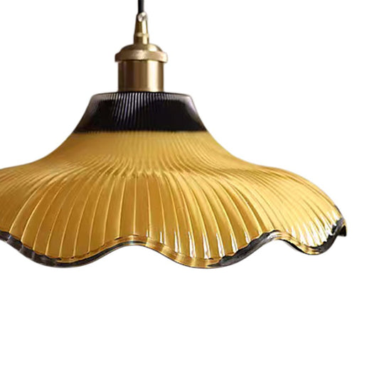 Pendantlightie - Vintage 1 - Light Two Tone Scalloped Flower Ribbed Glass Pendant Light - Pendants - Yellow - 