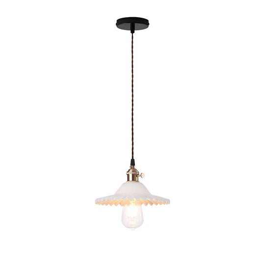 Pendantlightie - Vintage 1 - Light Wrinkle Cone Shape Scalloped Glass Shade Pendant Light - Pendants - Clear - 