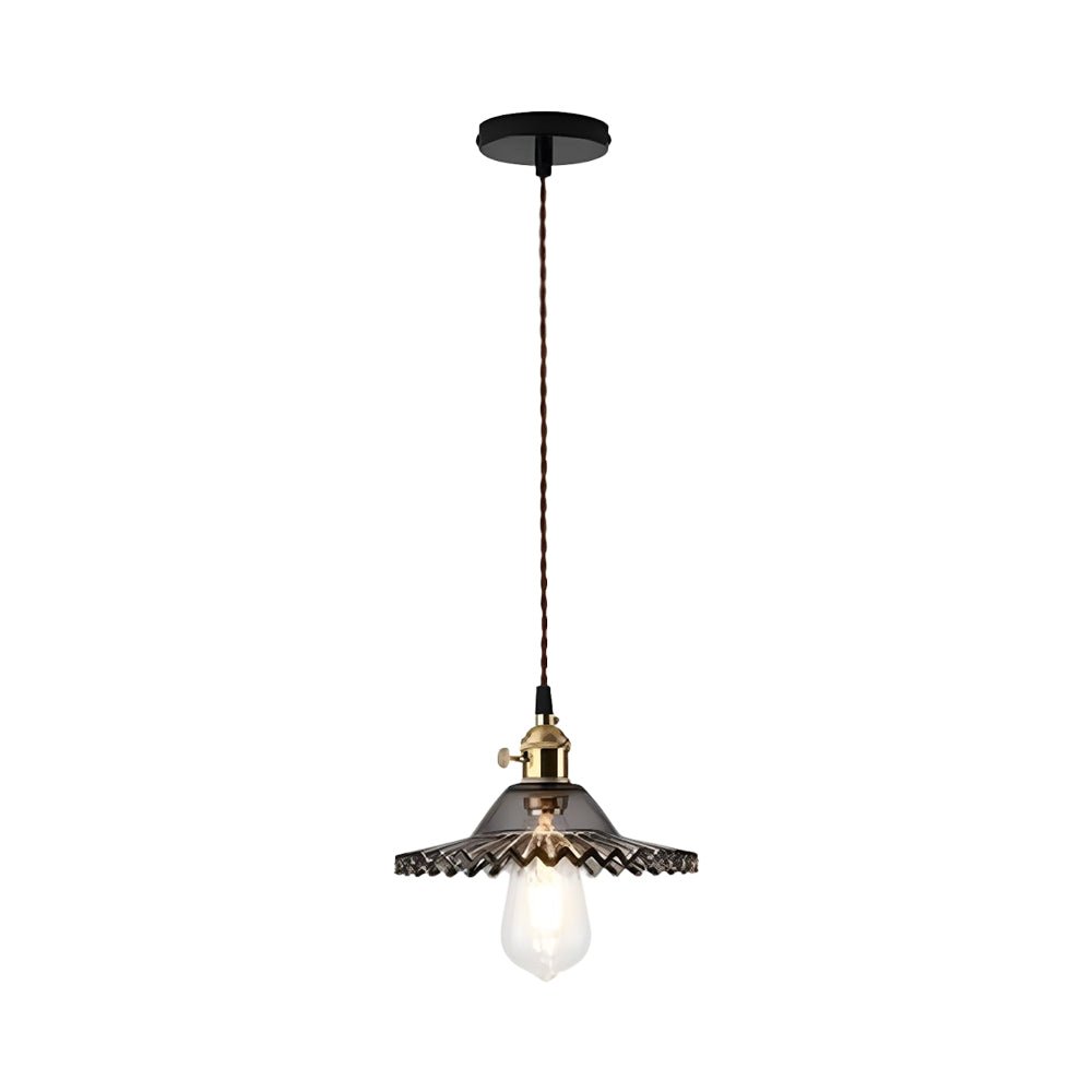 Pendantlightie - Vintage 1 - Light Wrinkle Cone Shape Scalloped Glass Shade Pendant Light - Pendants - Clear - 