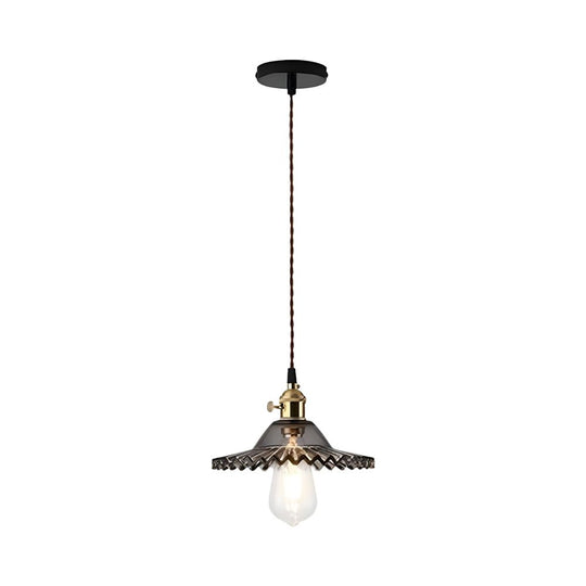 Pendantlightie - Vintage 1 - Light Wrinkle Cone Shape Scalloped Glass Shade Pendant Light - Pendants - Clear - 