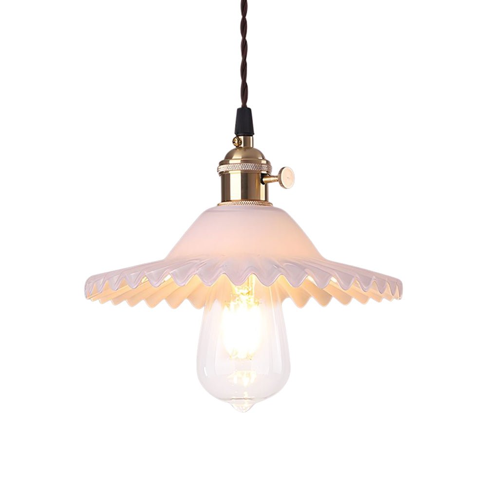 Pendantlightie - Vintage 1 - Light Wrinkle Cone Shape Scalloped Glass Shade Pendant Light - Pendants - Clear - 