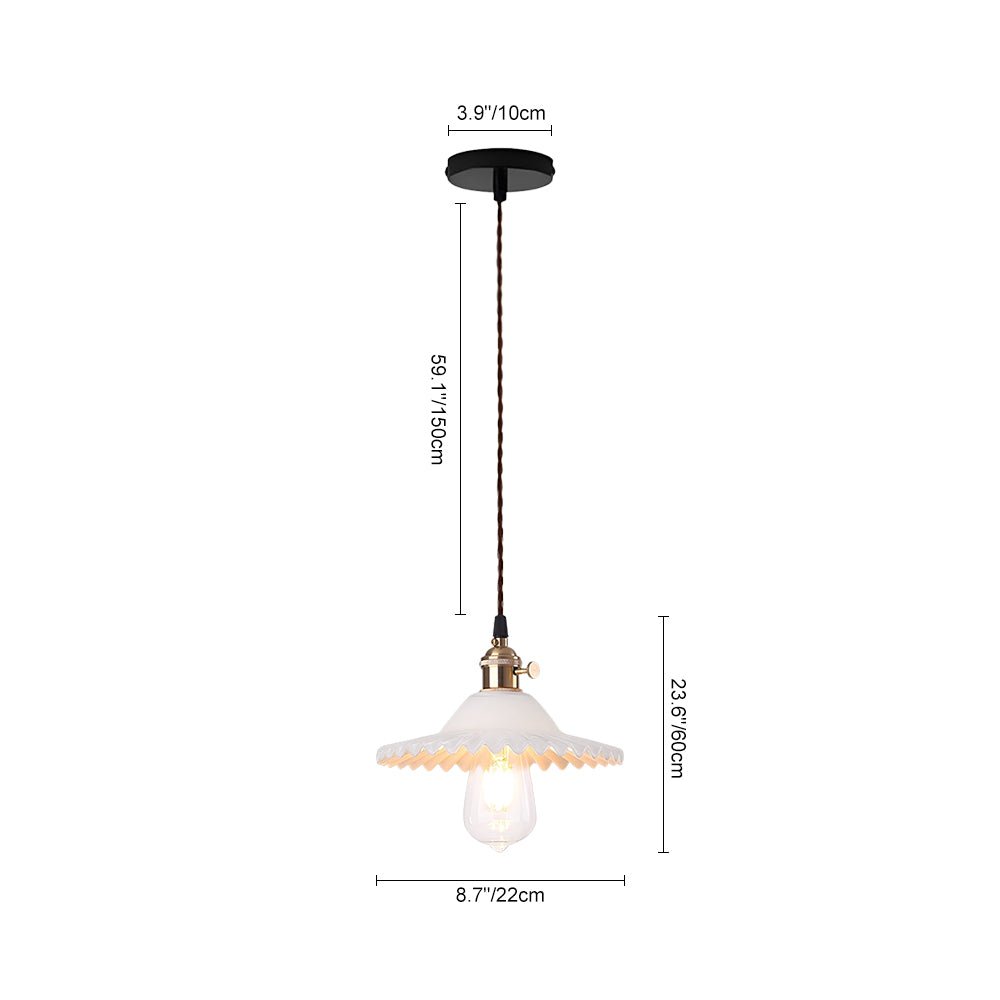 Pendantlightie - Vintage 1 - Light Wrinkle Cone Shape Scalloped Glass Shade Pendant Light - Pendants - Clear - 
