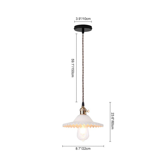Pendantlightie - Vintage 1 - Light Wrinkle Cone Shape Scalloped Glass Shade Pendant Light - Pendants - Clear - 