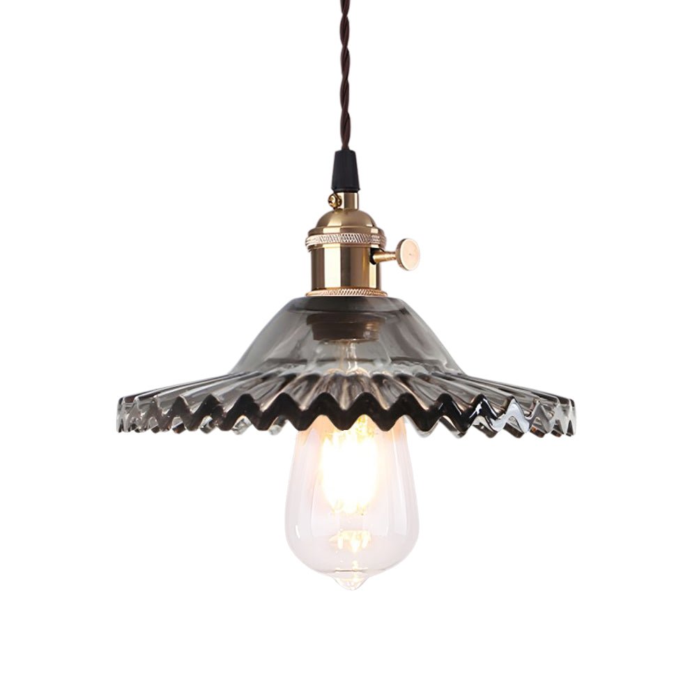 Pendantlightie - Vintage 1 - Light Wrinkle Cone Shape Scalloped Glass Shade Pendant Light - Pendants - Clear - 