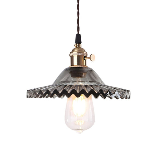 Pendantlightie - Vintage 1 - Light Wrinkle Cone Shape Scalloped Glass Shade Pendant Light - Pendants - Clear - 