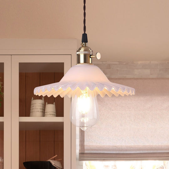 Pendantlightie - Vintage 1 - Light Wrinkle Cone Shape Scalloped Glass Shade Pendant Light - Pendants - Clear - 