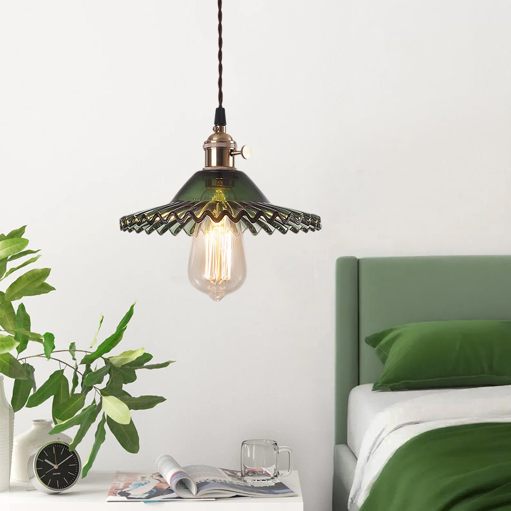 Pendantlightie - Vintage 1 - Light Wrinkle Cone Shape Scalloped Glass Shade Pendant Light - Pendants - Gray - 